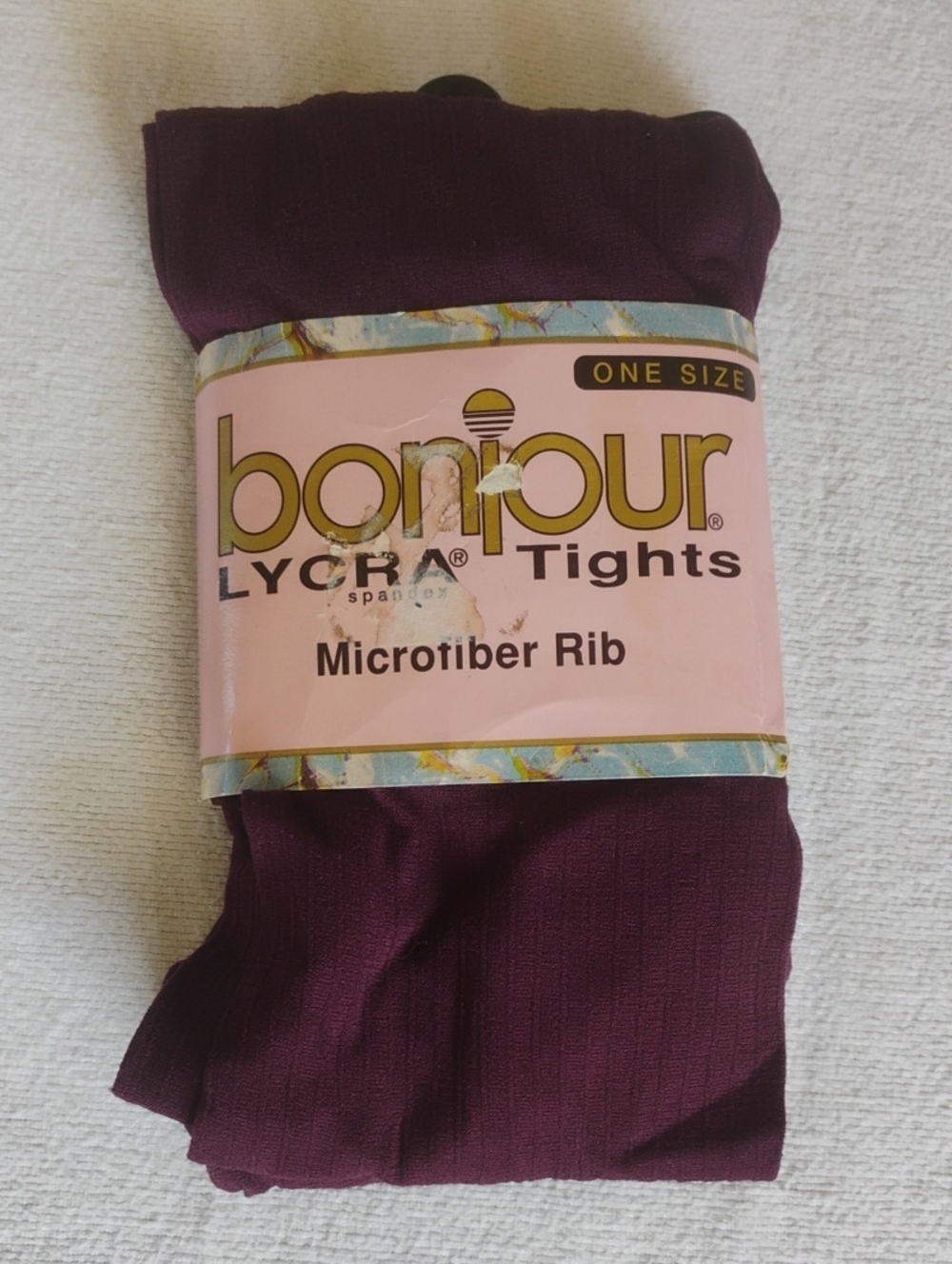 Bonjour Microfiber Rib Tights - One Size Wine Nylon Lycra Vintage 1980s BNWT